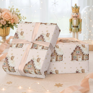 Papier Cadeau Maison en pain d'épices à l'aquarelle Noël Fêtes