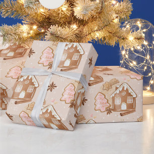 Papier Cadeau Maison en pain d'épices de Noël Cookies roses Marr