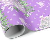 Papier Cadeau Maison en pain d'épices de Noël pourpre (Coin rond)