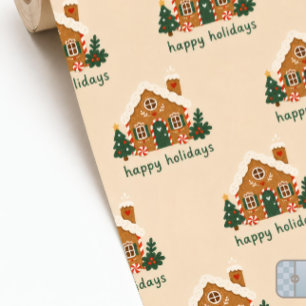 Papier Cadeau Maison en pain d'épices fantaisiste Joyeuses Fêtes