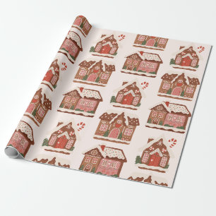 Papier Cadeau Maison en pain d'épices Noël moderne joyeux