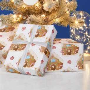 Papier Cadeau Maison en pain d'épices rose Noël