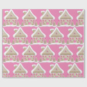Papier Cadeau Maison en pain d'épices rose Noël (Plat)