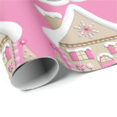 Papier Cadeau Maison en pain d'épices rose Noël (Coin rond)