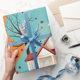 Papier Cadeau Maison En Papier D'Enveloppement Automne