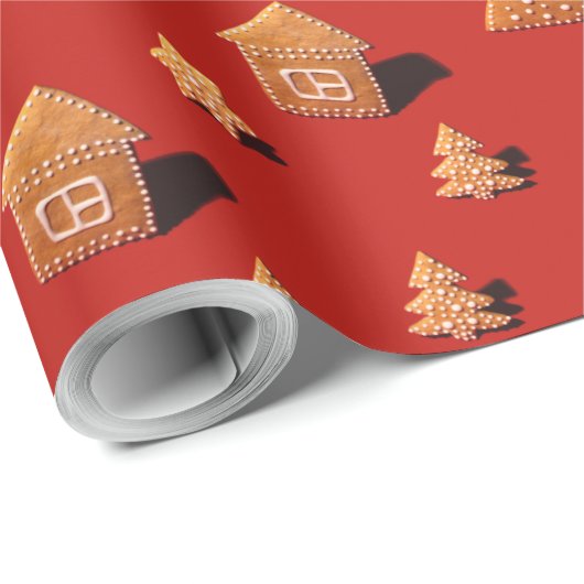 Papier Cadeau Maison et arbre en forme de pain d'épices biscuits (Coin rond)
