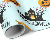 Papier Cadeau Maison hantée citrouille d'Halloween cadeau (Coin rond)