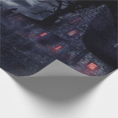 Papier Cadeau Maison hantée dans le brouillard et les corbeaux (Coin)