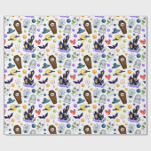 Papier Cadeau Maison hantée mignonne Motif d'Halloween (Plat)