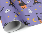 Papier Cadeau Maison Hantée Violet Épouvantable Halloween (Coin rond)