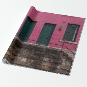 PAPIER CADEAU MAISON ROSE AVEC DEUX PORTES