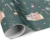 Papier Cadeau Maison rose de Noël Palm Springs (Coin rond)