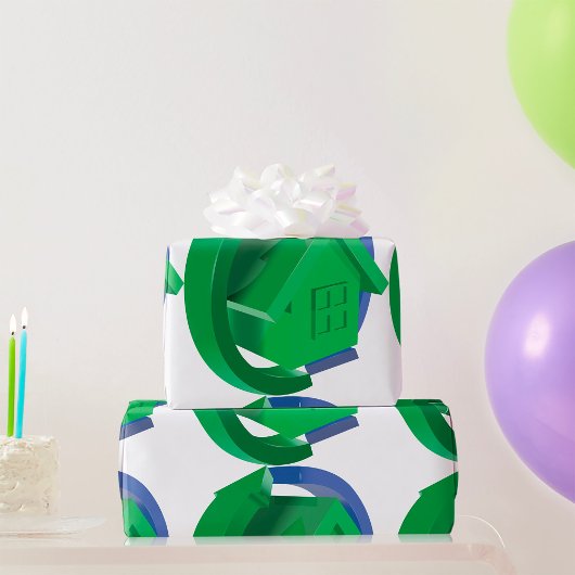 Papier Cadeau Maison Verte Et Flèches