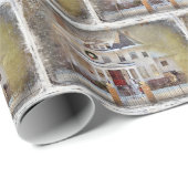 Papier Cadeau Maison Victorienne De Noël En Hiver (Coin rond)