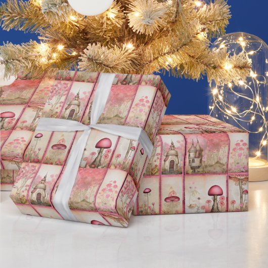 Papier Cadeau Maisons champignons roses (Vacances)
