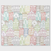 Papier Cadeau Maisons colorées motif d'art (Plat)