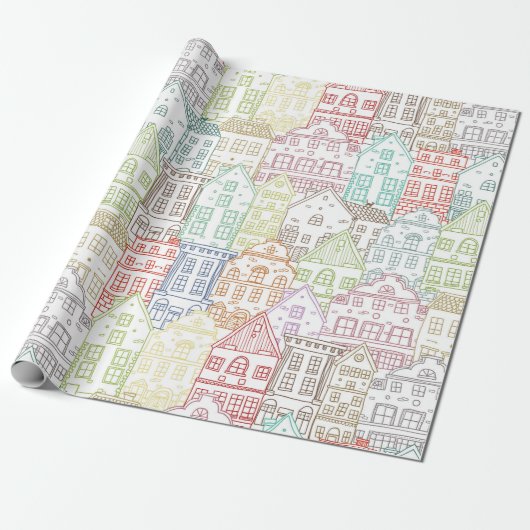 Papier Cadeau Maisons colorées motif d'art (Déroulé)