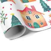 Papier Cadeau Maisons de Noël (Coin rond)