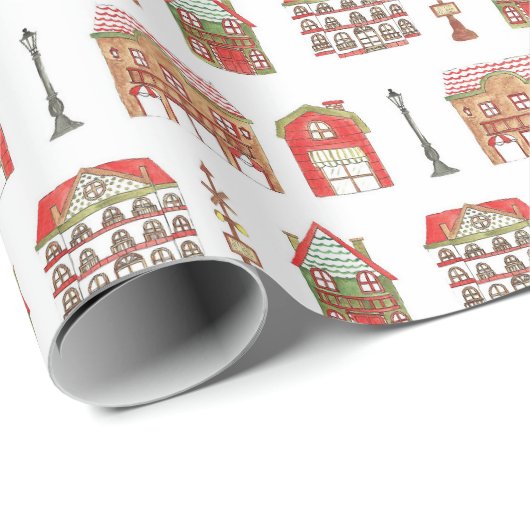 Papier Cadeau Maisons de Noël Maisons Papiers à envelopper (Coin rond)