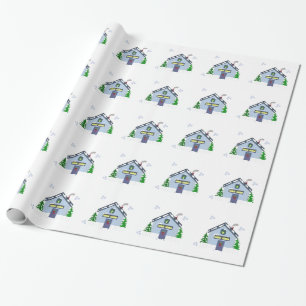 Papier Cadeau Maisons de vacances avec flocons de neige