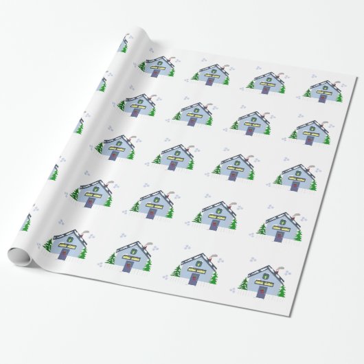 Papier Cadeau Maisons de vacances avec flocons de neige (Déroulé)