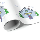 Papier Cadeau Maisons de vacances avec flocons de neige (Coin rond)
