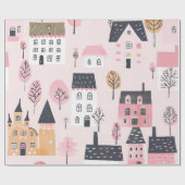 Papier Cadeau Maisons de ville adorables rose (Plat)