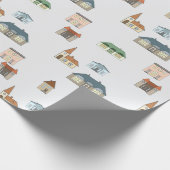 Papier Cadeau Maisons de ville sur un arrière - plan blanc. (Coin)