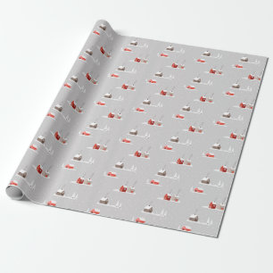 Papier Cadeau Maisons d'hiver gris hiver ou Noël