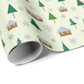 Papier Cadeau Maisons et sapins enveloppant du papier (Coin rond)