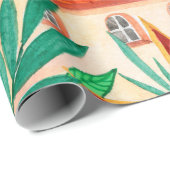 Papier Cadeau Maisons italiennes. Gouache tirée à la main (Coin rond)