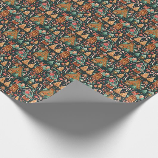 Papier Cadeau Maisons Joyeuses en pain d'épice - Noël classique (Coin)