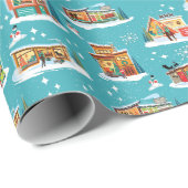 Papier Cadeau Maisons modernes du milieu du siècle Noël Aqua 4 (Coin rond)