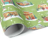 Papier Cadeau Maisons modernes du milieu du siècle Noel Avocado  (Coin rond)