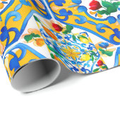 Papier Cadeau Majolica, citron, carreaux siciliens, (Coin rond)