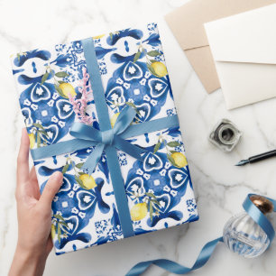 Papier Cadeau Majolica, citron, tuiles siciliennes, Carrelage en