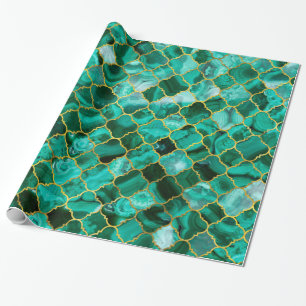 Papier Cadeau Malachite marocaine de vert de motif de Quatrefoil