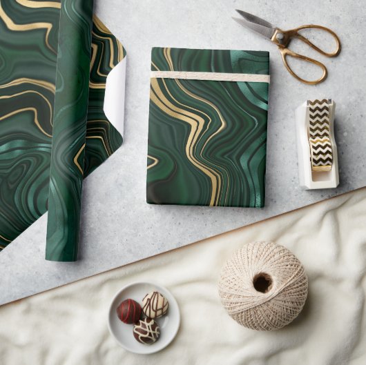 Papier Cadeau Malachite vert foncé et veines de strates de feuil (Artisanat)