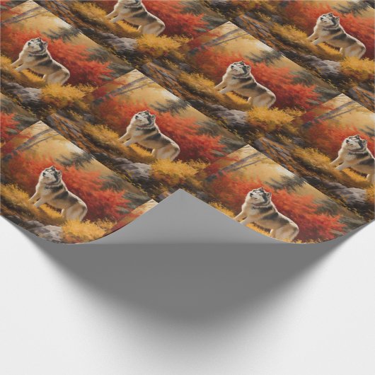 Papier Cadeau Malamute en Alaska à l'automne Feuilles automne in (Coin)