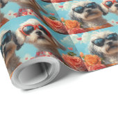 Papier Cadeau Maltais avec coeur Roses Saint Valentin (Coin rond)