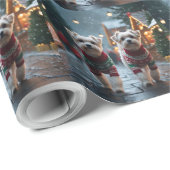 Papier Cadeau Maltese Dogs Christmas Snow Holiday (Coin rond)