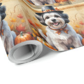 Papier Cadeau Malti Tzu À L'Automne Laisse L'Art Thanksgiving (Coin rond)