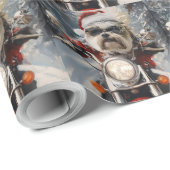 Papier Cadeau Malti Tzu Chien équitation Moto Noël (Coin rond)