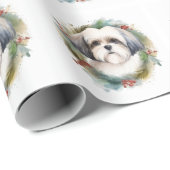 Papier Cadeau Malti Tzu Christmas Wreath Festive Pup (Coin rond)