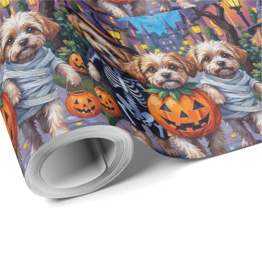 Papier Cadeau Malti Tzu Trick-or-Treating en costumes d'Hallowee (Coin rond)