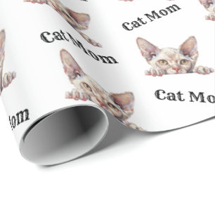 Papier Cadeau Maman chat qui regarde Devon Rex motif répétitif