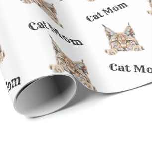 Papier Cadeau Maman Chat Qui Regarde Lynx Du Désert Motif Répéti