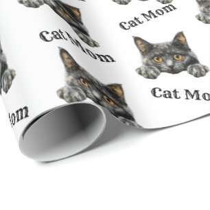 Papier Cadeau Maman Chat Regardant Motif Répétitif Cymric