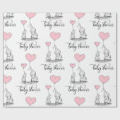 Papier Cadeau Maman éléphante & Baby shower rose gris blanc fill (Plat)