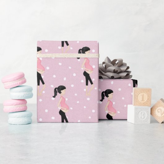 Papier Cadeau Maman Enceinte En Pois (Baby Shower)